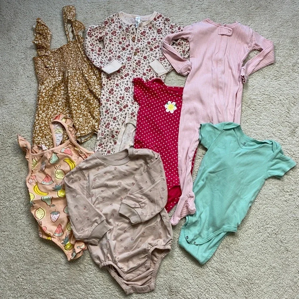 Baby Girl‎ Clothing Lot 24M Spring Summer Floral Rompers Bodysuits 7 pieces